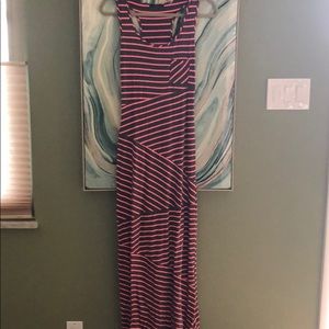 Pink and gray striped maxi